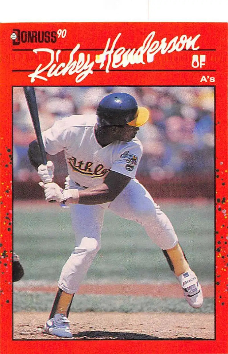 Red 1990 Donruss Rickey Henderson Oakland Athletics Baseball Card trading cards