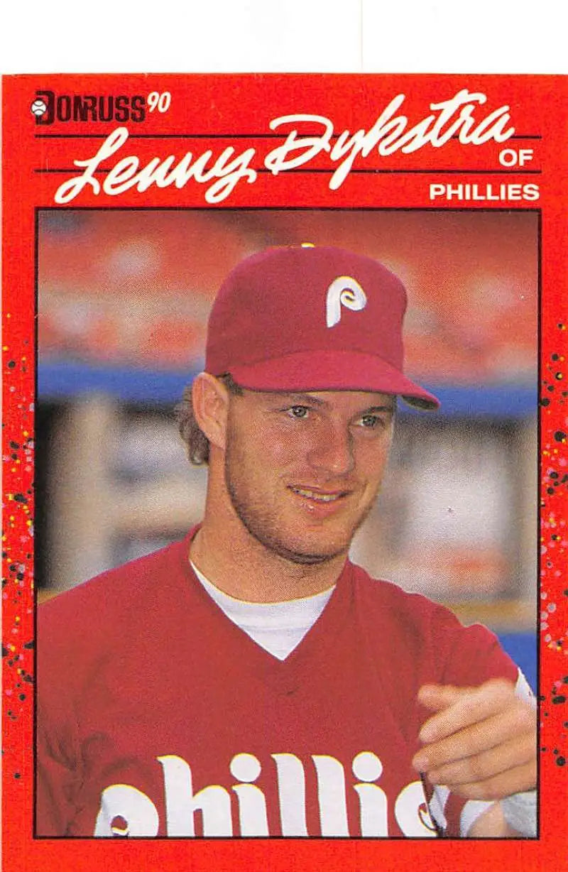 Red 1990 Donruss #313 Lenny Dykstra Baseball Card for Philadelphia Phillies fans