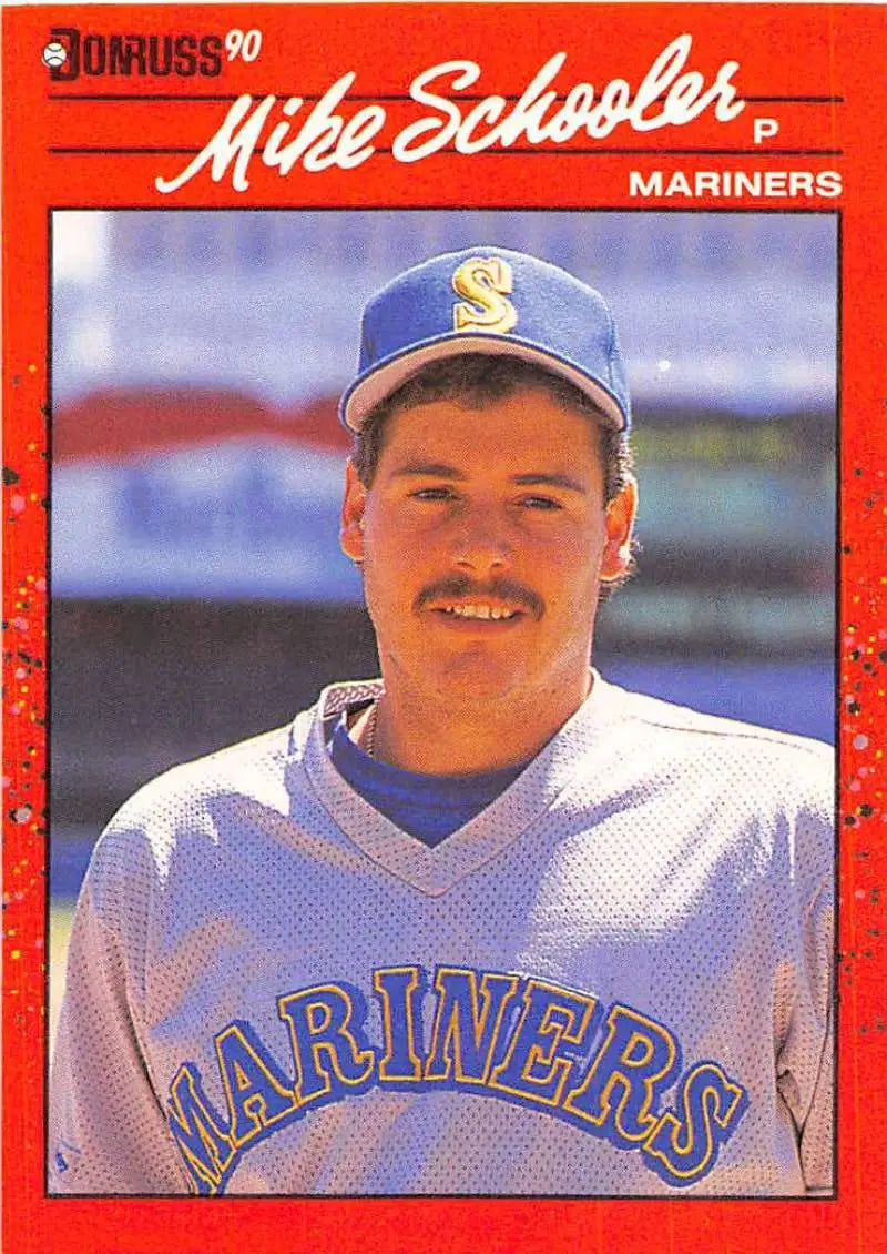 Red-bordered 1990 Donruss Baseball Card of Mike Schooler, Seattle Mariners player