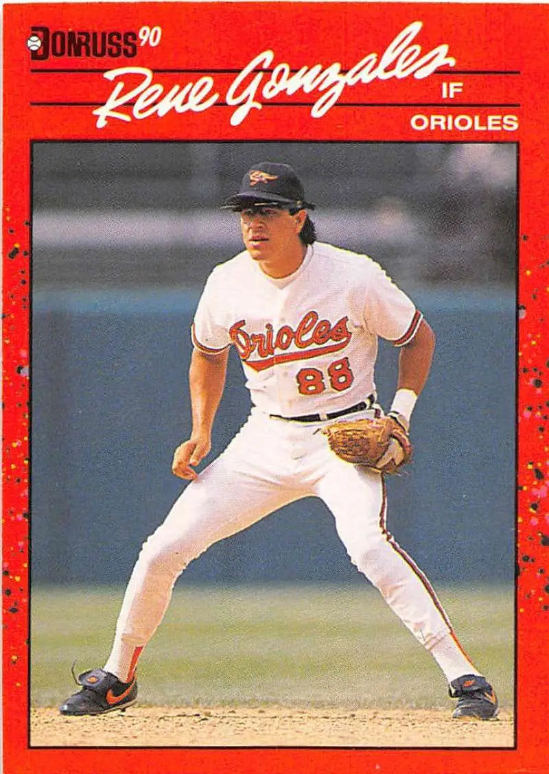 Baseball player in white Baltimore Orioles uniform on 1990 Donruss trading card