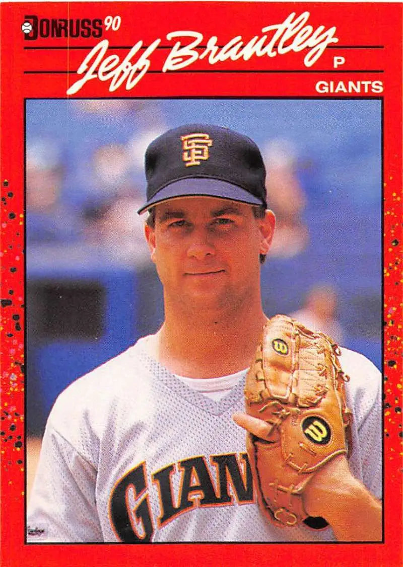 Red-bordered 1990 Donruss baseball card of Jeff Brantley, San Francisco Giants player