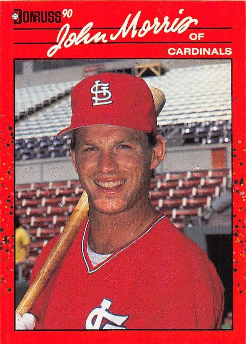1990 Donruss John Morris St. Louis Cardinals baseball card in red uniform and cap
