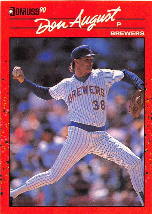 1990 Donruss baseball card of Milwaukee Brewers pitcher in pinstriped uniform