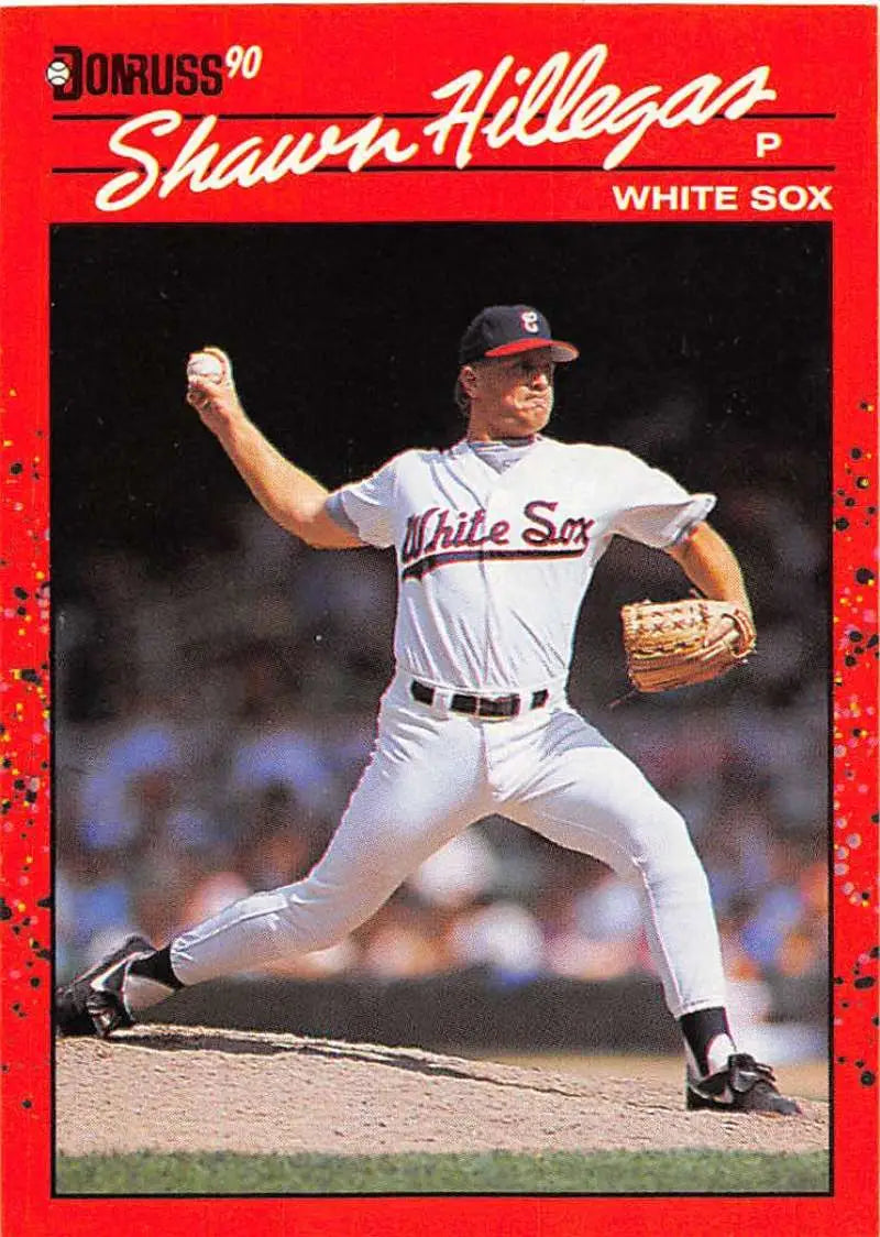 Baseball player in White Sox uniform mid-pitch on 1990 Donruss trading card