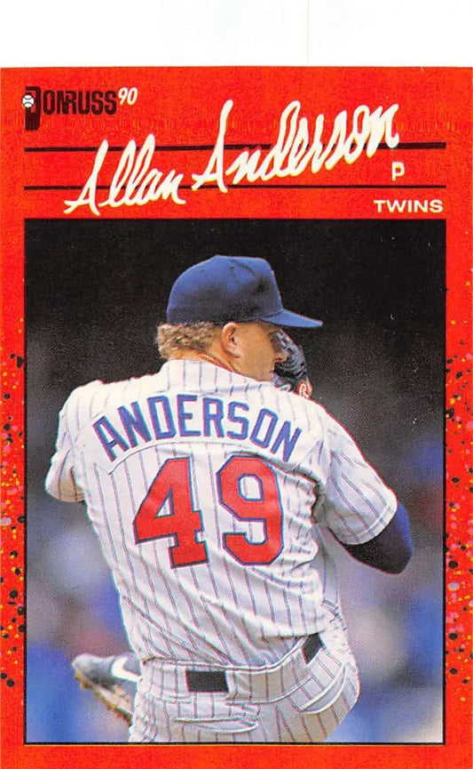 Minnesota Twins Baseball Card of Allan Anderson in pinstripes jersey number 49