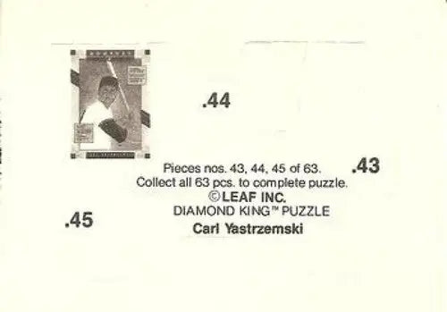 Yastrzemski puzzle piece from 1990 Donruss Carl Yastrzemski trading card with original gloss