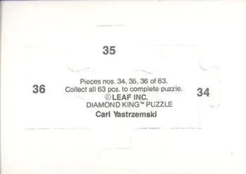 White puzzle piece with numbers 34 35 36 from original gloss Donruss Carl Yastrzemski puzzle