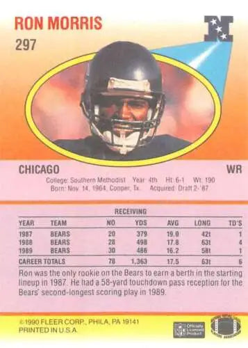Football trading card of Ron Morris, Chicago Bears 1990 Fleer #297 with original gloss