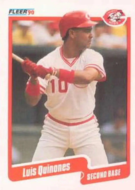 1990 Fleer baseball card of Luis Quinones at bat for Cincinnati Reds