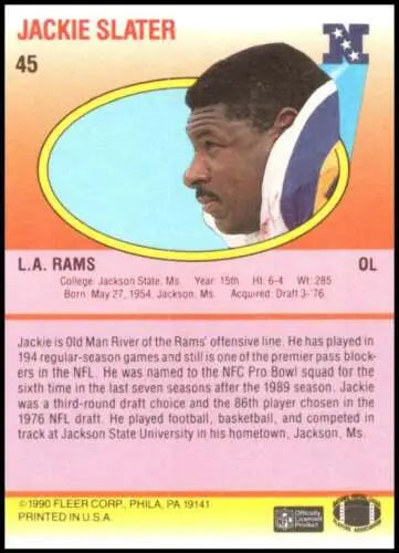 Football trading card of Jackie Slater in original gloss, L.A. Rams collectible