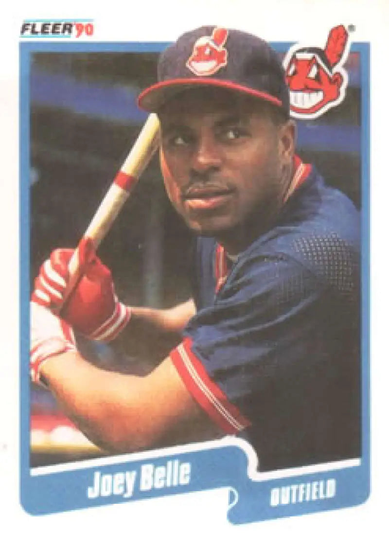 Albert Belle Cleveland Indians baseball card in batting stance, navy uniform, 1990 Fleer