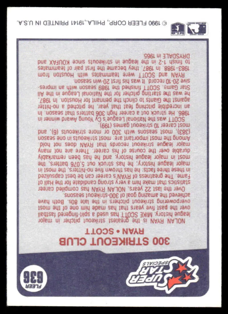 Baseball card featuring Nolan Ryan and Mike Scott SSS in red ink on white background