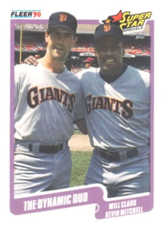 Baseball card of Kevin Mitchell and Will Clark from San Francisco Giants in uniforms