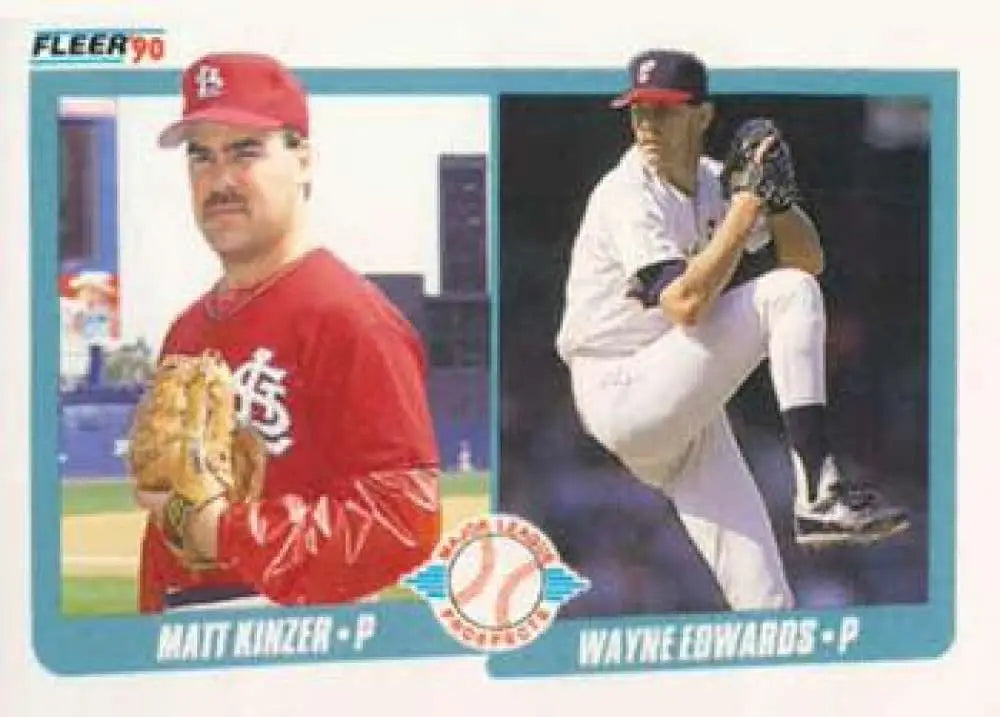 1996 Fleer baseball card of Matt Kinzer and Wayne Edwards, St. Louis Cardinals pitchers