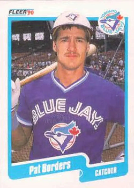 1990 Fleer Pat Borders Blue Jays baseball card featuring purple jersey design
