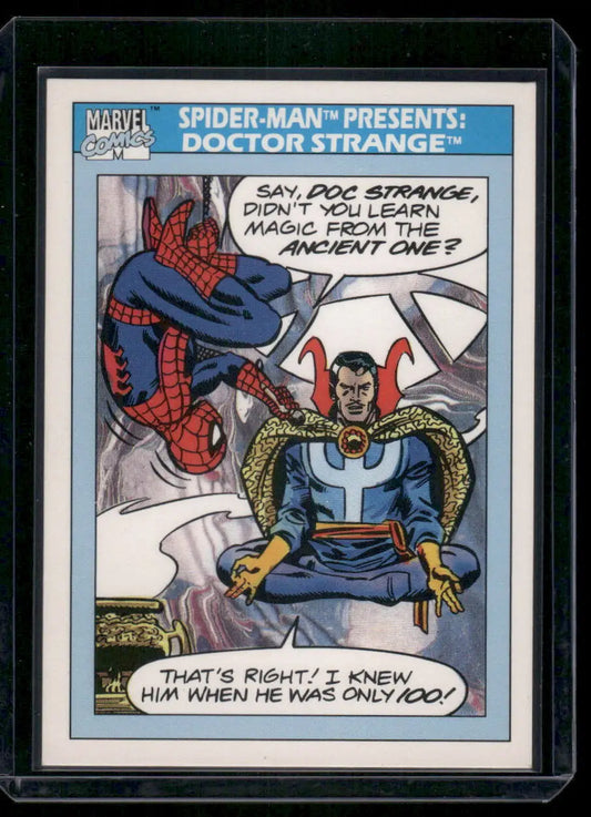 Comic book trading card featuring Spider-Man and Doctor Strange from 1990 Impel Marvel Comics