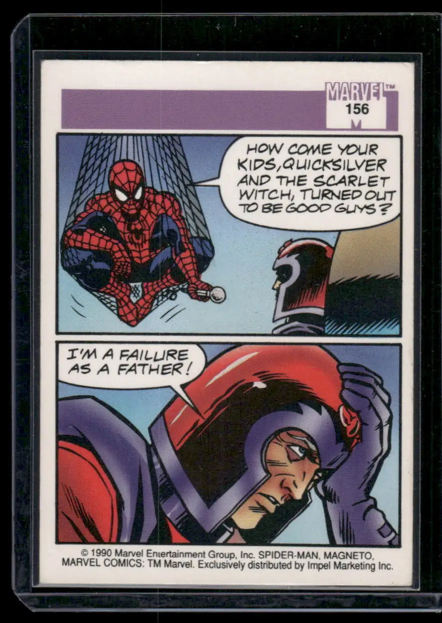 Vintage Marvel comic trading card featuring Spider-Man and Magneto from Impel Marvel Comics