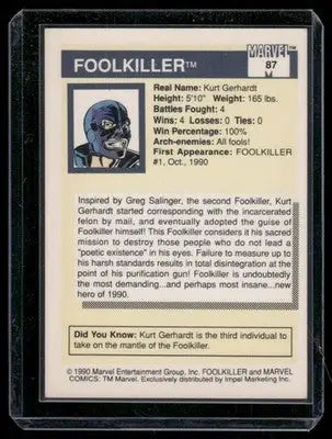 Collectible Impel Marvel Rookies Foolkiller card from 1990 Marvel Rookies series