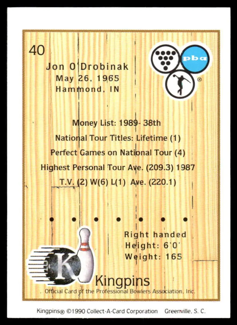 Bowling-themed trading card featuring Jon O’Drobinak from PBA Bowling