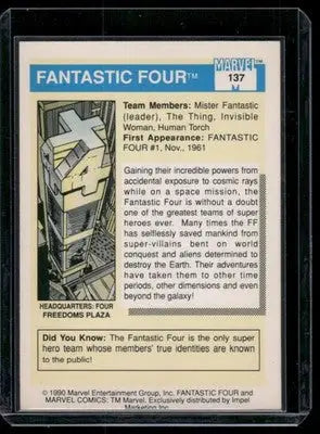Marvel Comics 1990 Series I Fantastic Four trading card number 137 display