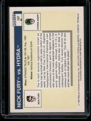 Collectible Marvel Comics Hydra Nick Fury trading card from 1990 Marvel Comics Hydra series