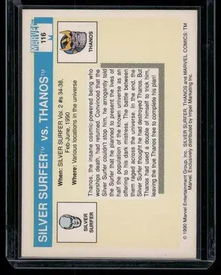 Trading card featuring Silver Surfer versus Thanos from 1990 Marvel Comics Thanos Silver Surfer #116