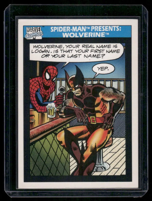 Comic book trading card featuring Spider-Man and Wolverine from 1990 Marvel Comics Wolverine Spider-Man #160