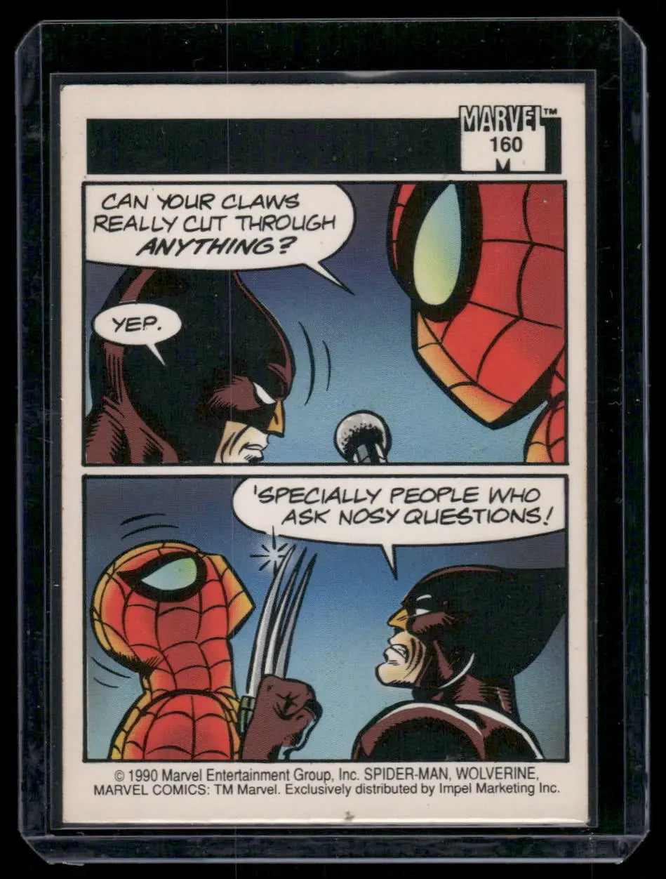 Vintage Marvel trading card featuring Spider-Man and Wolverine from 1990 Marvel Comics