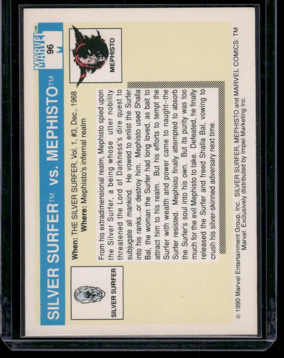 Marvel Universe Mephisto Silver Surfer trading card with character art and story details