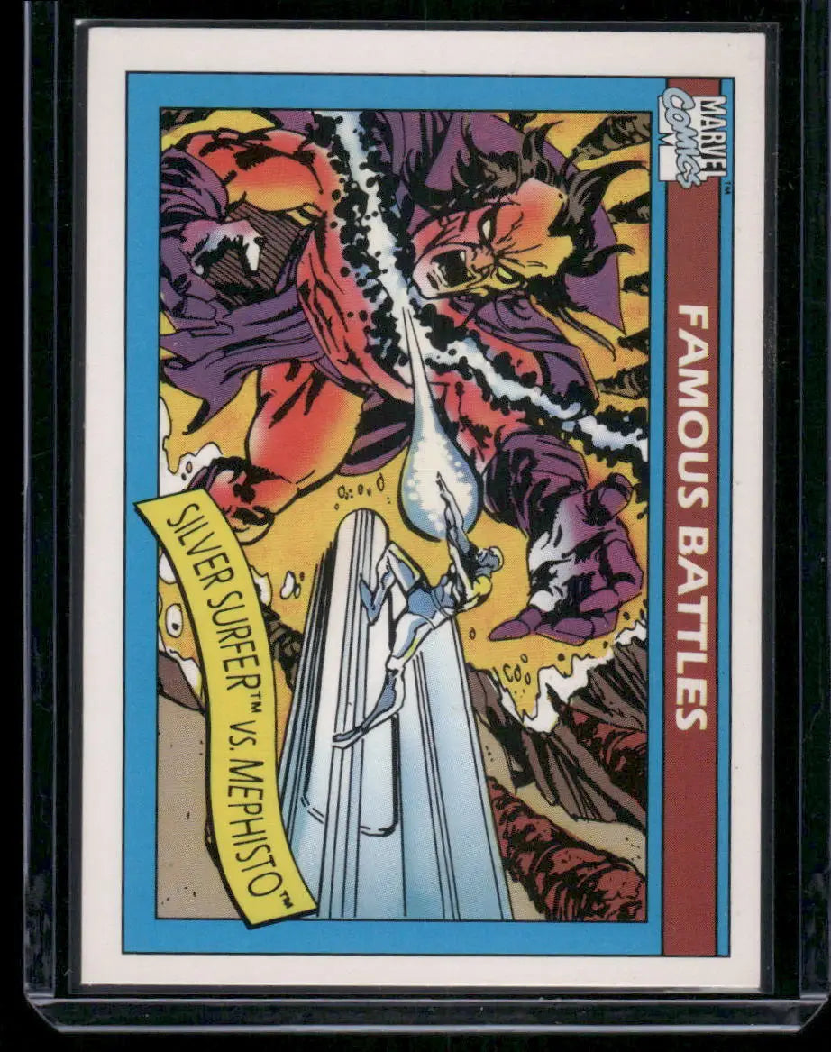 Vintage Marvel Universe Mephisto Silver Surfer trading card featuring Silver Surfer vs Mephisto