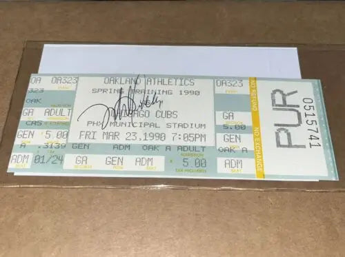 Autographed Oakland Athletics spring training ticket signed by Mike Gallego, JSA certified