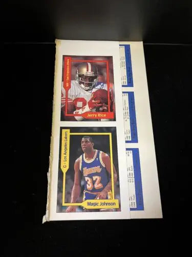 Sports trading card sheet in 1990 Pocket Price Guide Jerry Rice and Magic Johnson