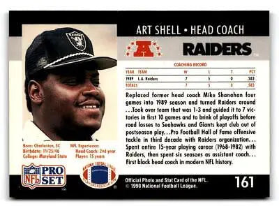 Art Shell football card from 1990 Pro Set #161a featuring the legendary player