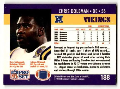 1990 Pro Set #188 Chris Doleman Minnesota Vikings football card original gloss