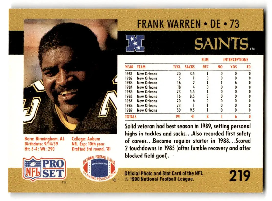 1990 Pro Set #219 Frank Warren - Trading Card