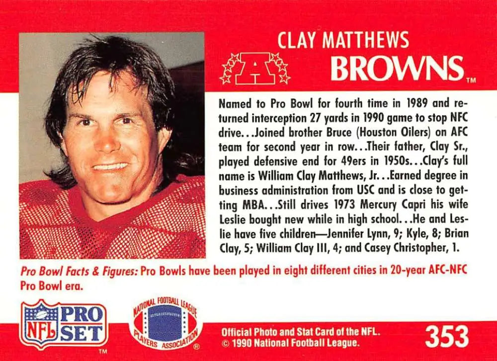 NFL trading card of Clay Matthews from the Cleveland Browns on a red background