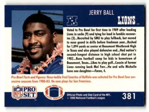 Jerry Ball Detroit Lions football card with original gloss from 1990 Pro Set #381