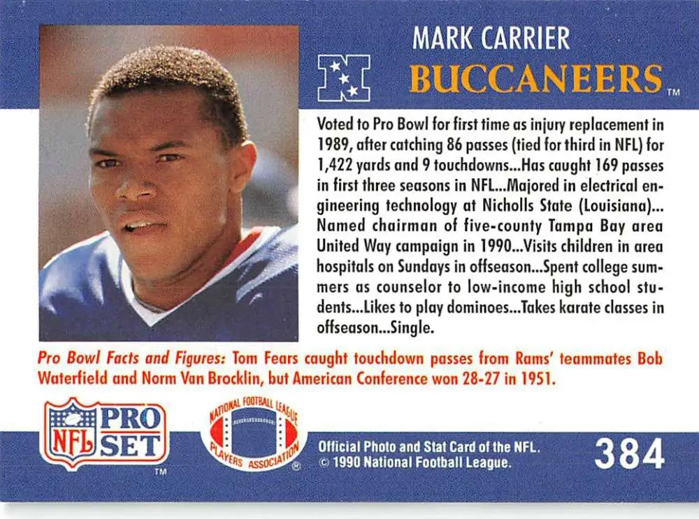 NFL trading card of Mark Carrier from the Tampa Bay Buccaneers Pro Bowl First Team series