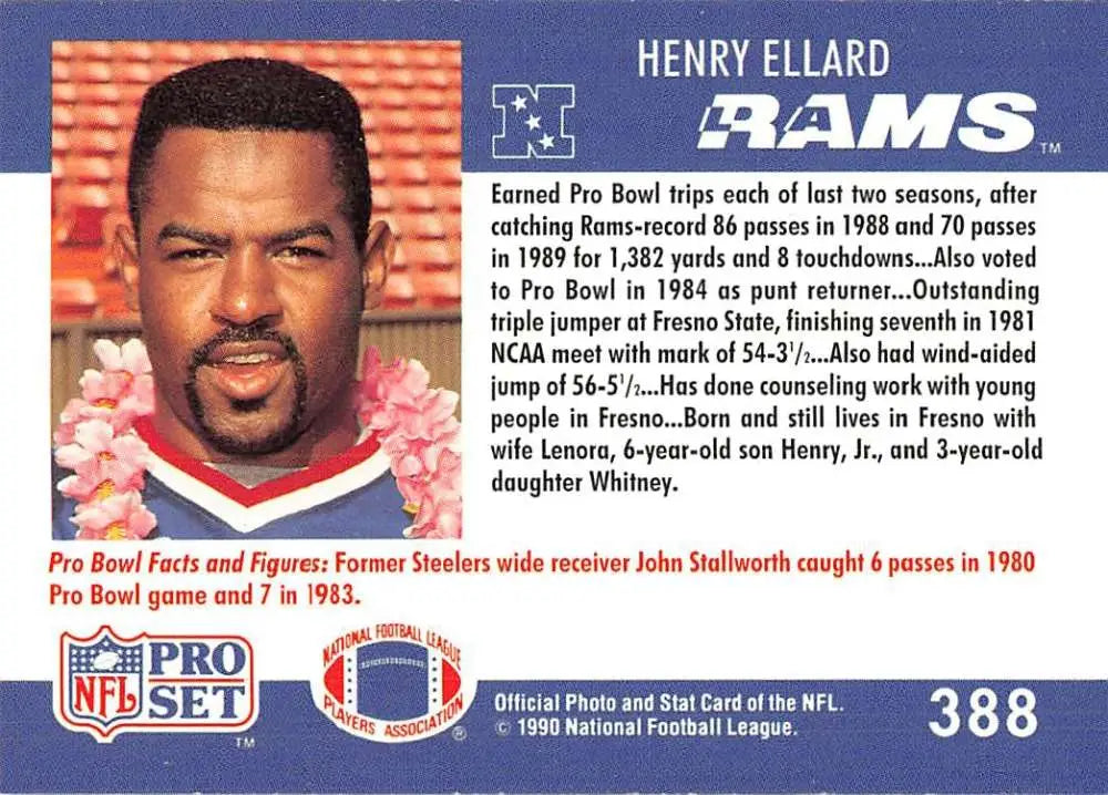 NFL trading card of Henry Ellard from the Los Angeles Rams Pro Set collection
