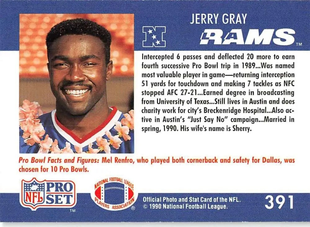 Jerry Gray 1990 Pro Set Football Card Los Angeles Rams NM-MT Condition