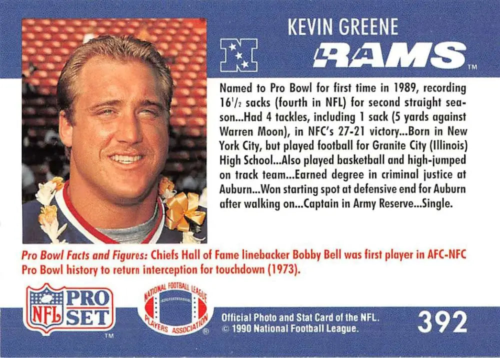 NFL Pro Set 1990 Kevin Greene Los Angeles Rams football trading card NM-MT condition