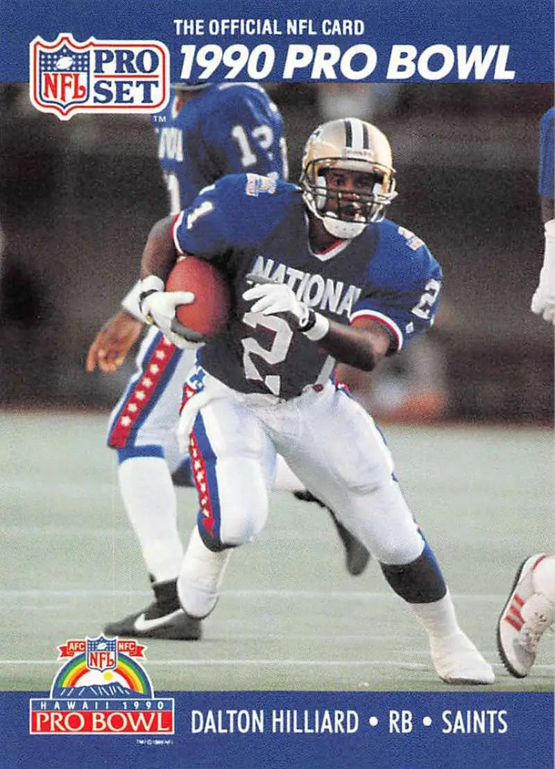 1990 Pro Set #395 Dalton Hilliard Football Card featuring Saints running back in action
