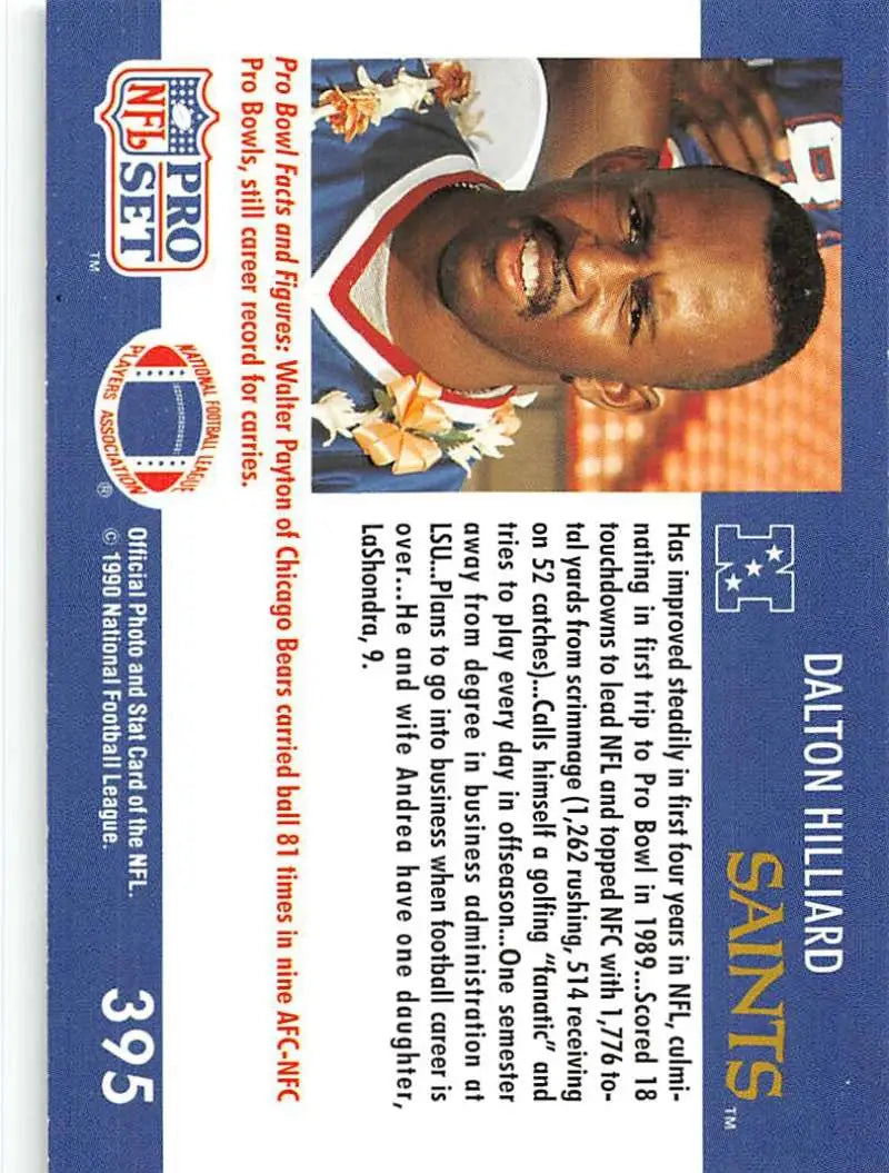 1990 Pro Set Dalton Hilliard football card from the New Orleans Saints team