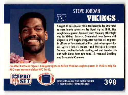 Steve Jordan Minnesota Vikings football card from 1990 Pro Set with original gloss