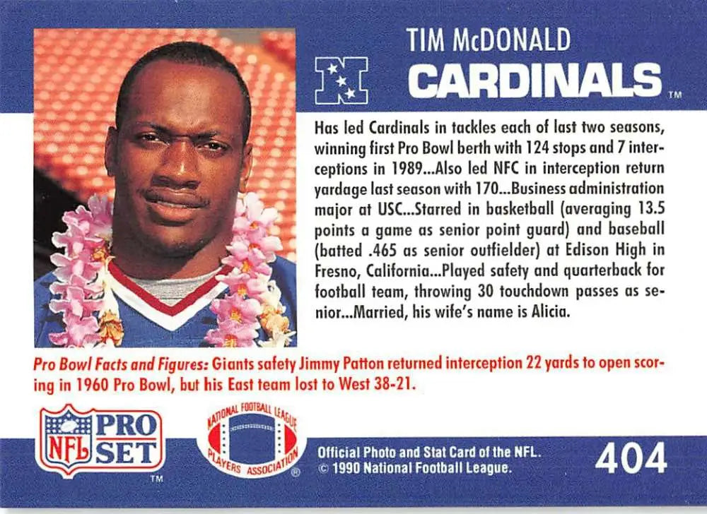 Tim McDonald 1990 Pro Set NFL Football card featuring Phoenix Cardinals player