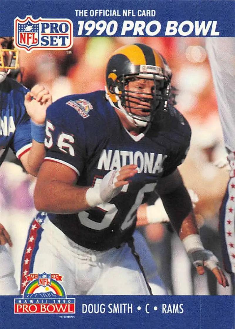1990 Pro Set #418 Doug Smith Los Angeles Rams Football Card in dark jersey number 56
