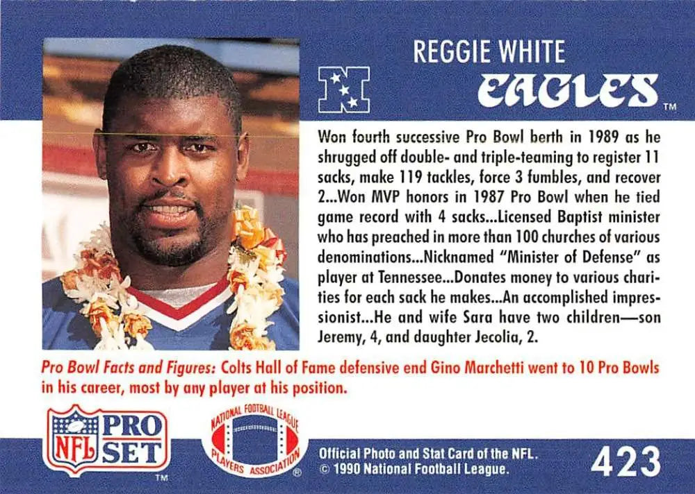 1990 Pro Set #423 Reggie White Football Card from the Philadelphia Eagles