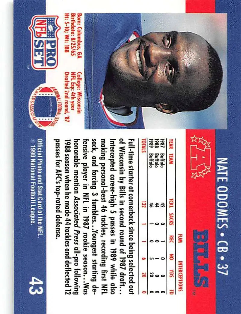 Buffalo Bills Nate Odomes football card featuring player portrait from 1990 Pro Set