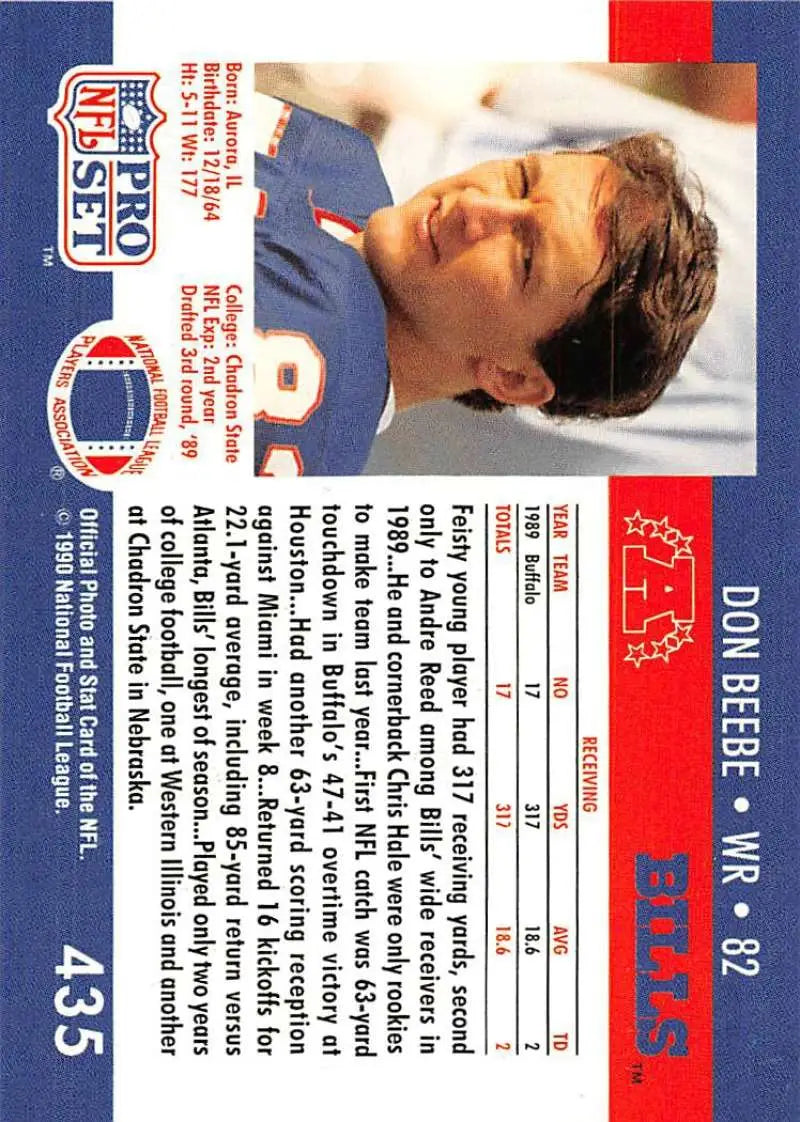 Pro Set NFL trading card featuring Don Beebe of the Buffalo Bills from 1991-92