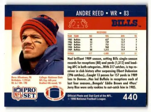 1990 Pro Set #440 Andre Reed Buffalo Bills Football Card with original gloss condition